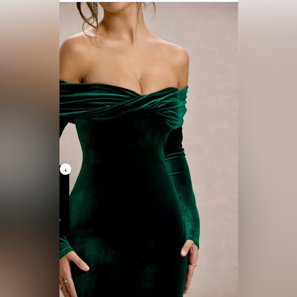 Club L London Strapless Velvet Dress in Emerald Green